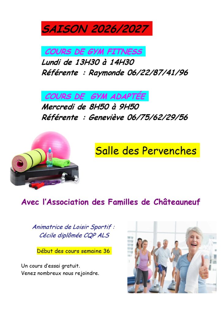 Affiche des cours de gym fitness et gym adaptée à Châteauneuf pour la saison 2026-2027 - Association des Familles de Châteauneuf