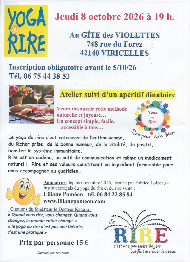 Affiche atelier Yoga du Rire à Viricelles avec Liliane Poméon