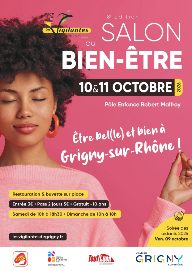 Affiche officielle de la 8ème édition du Salon du Bien-Être à Grigny-sur-Rhône organisée par Les Vigilantes les 10 et 11 octobre 2026