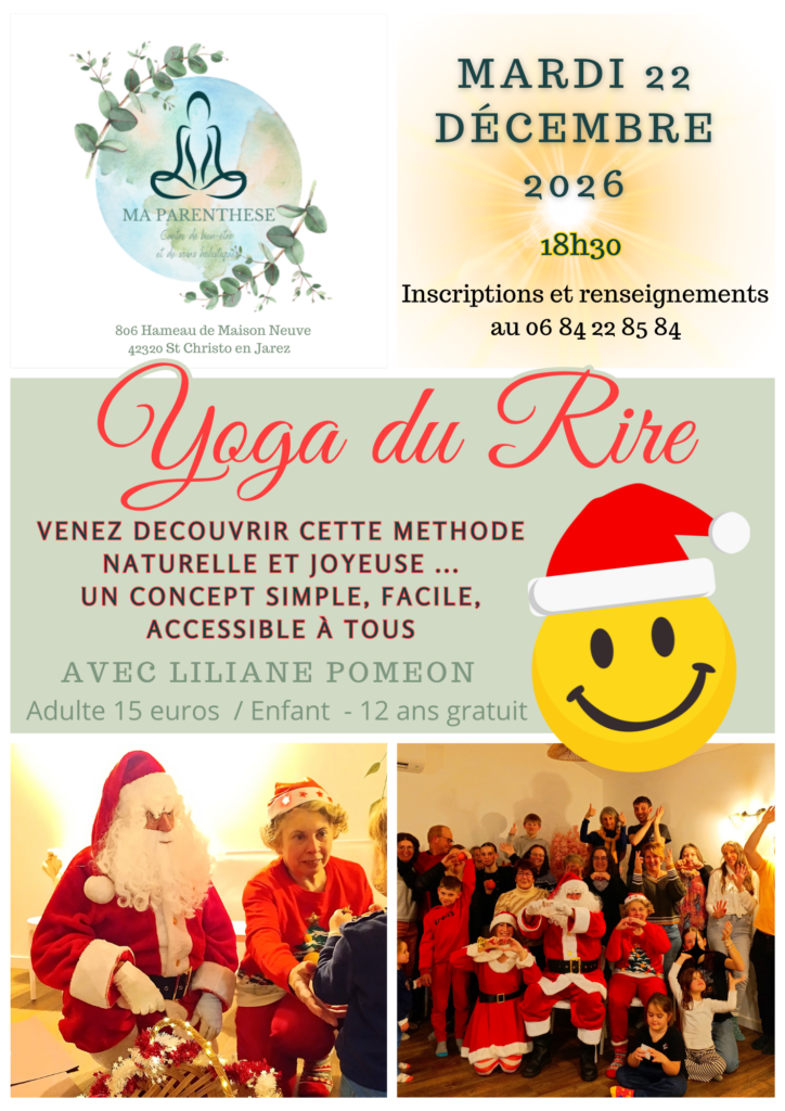 Affiche de l'atelier de Yoga du Rire spécial Noël le 22 décembre 2026 à Ma Parenthèse, Saint-Christo-en-Jarez.